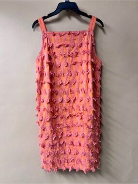 Anthropologie Coral and Pink Fringe Shift Dress
